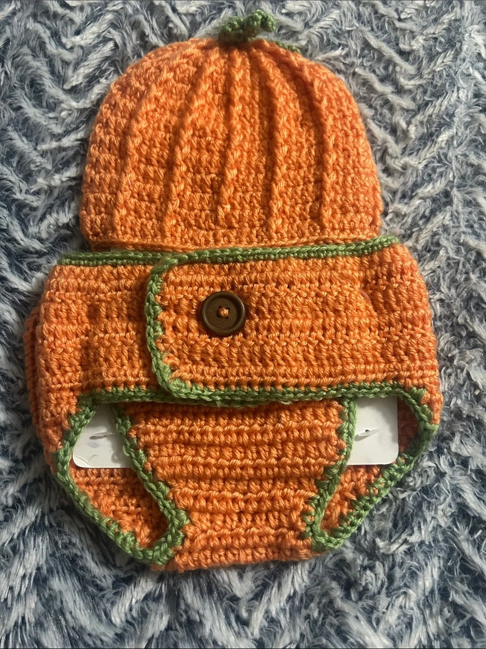 Hand-Crocheted Orange Pumpkin Baby Hat & Diaper Cover and Shoes Set
